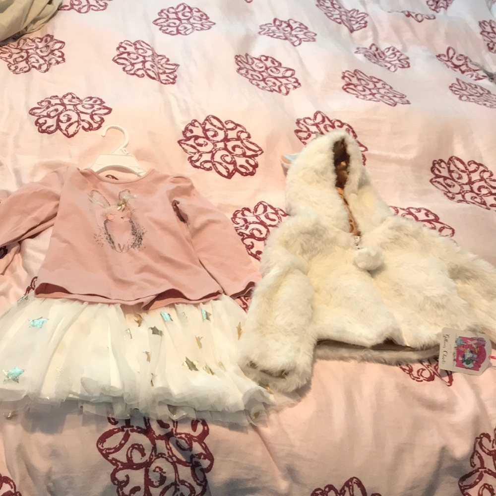 3T Pink Dress Outfit + Unicorn Coat 🦄